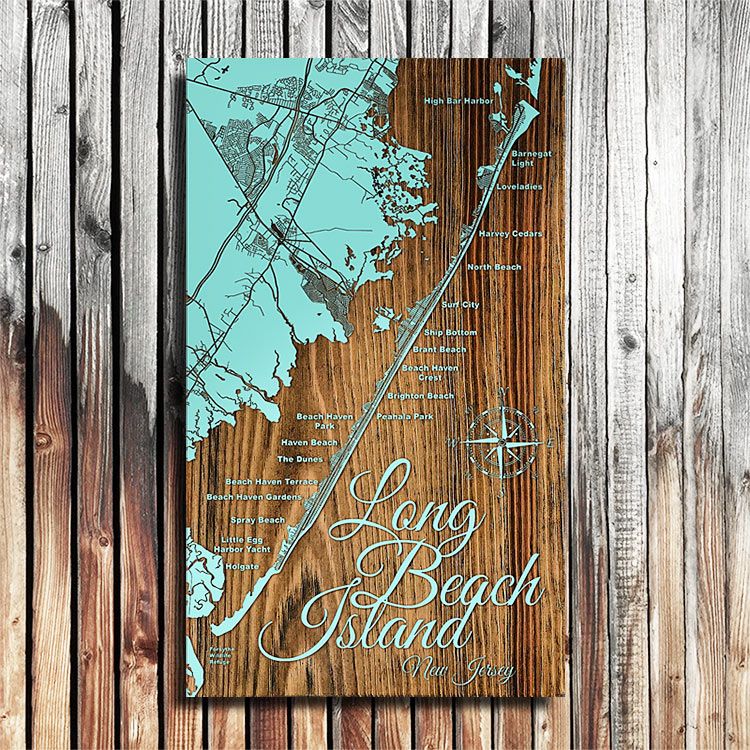 Long Beach Island New Jersey Shore Wood Map | Laser Engraved Wall Art Intended For New Jersey Wall Art (View 12 of 15)