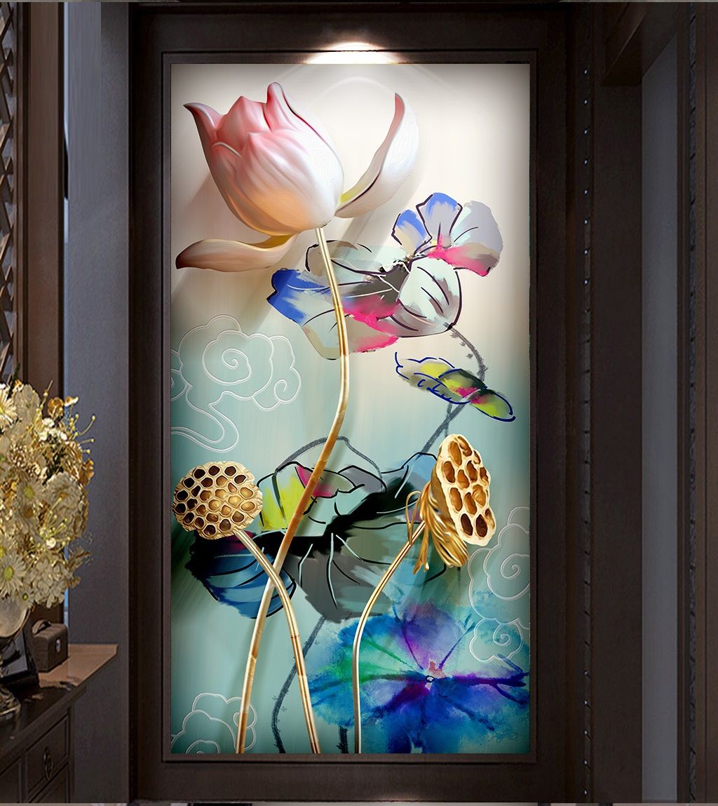 Lotus Abstract Three Dimensional Decorative Canvas Print Wall Frames Pertaining To Dimensional Wall Art (View 15 of 15)