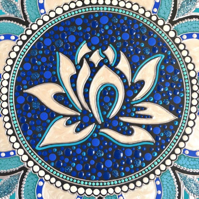 Lotus Flower Wall Decor Yoga Studio Art Blue Lotus Wall Art | Etsy With Regard To Crestview Bloom Wall Art (View 14 of 15)