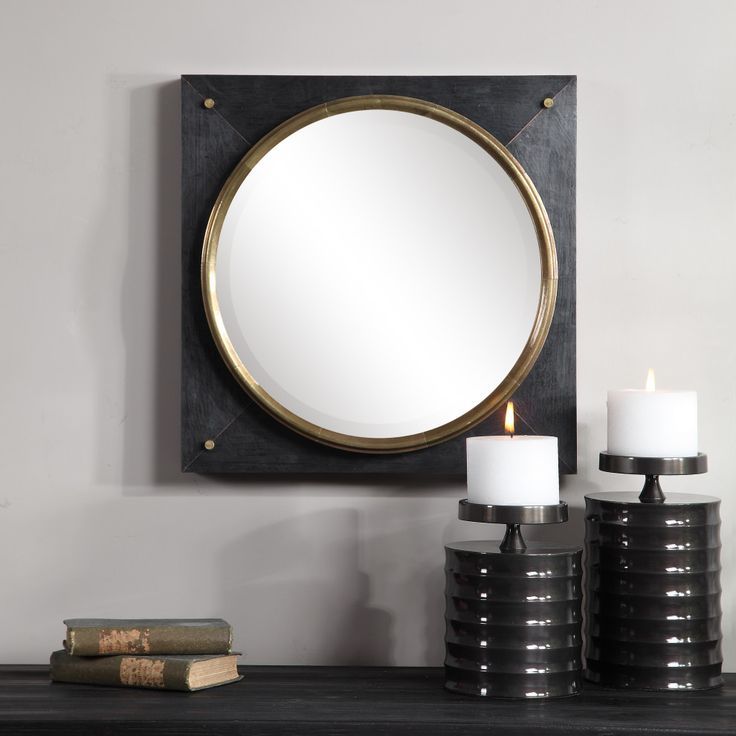 Luxe Copper Bronze Rustic Square Wall Mirror, 18" Porthole Tile With Square Bronze Metal Wall Art (View 1 of 15)