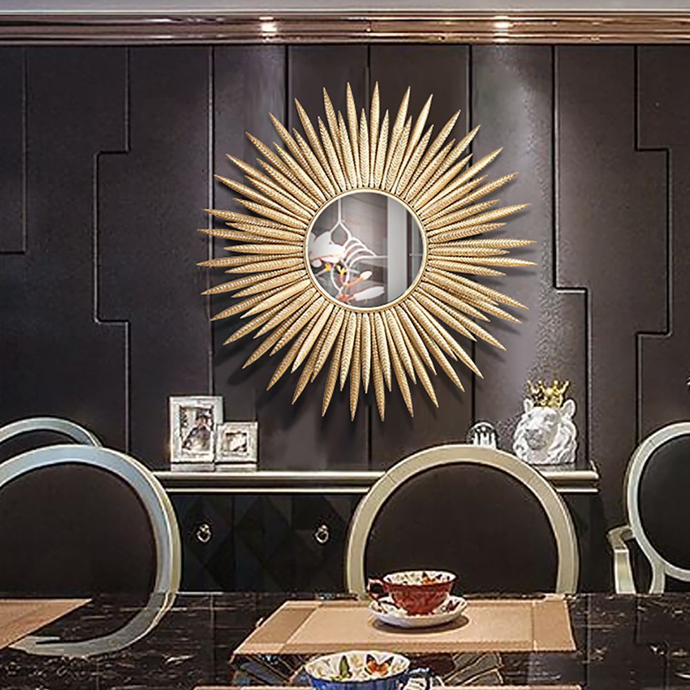 Luxury Creative Gold Sun Metal Wall Mirror Decor Art Throughout Gold Metal Mirrored Wall Art (View 2 of 15)