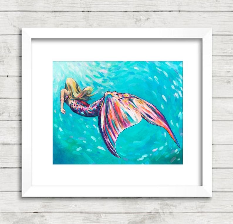 Mermaid Swim Wall Art Original Painting Canvas Print Art | Etsy With Regard To Swimming Wall Art (View 11 of 15)