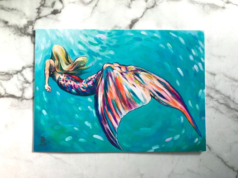 Mermaid Swim Wall Art Original Painting Canvas Print Art | Etsy With Swimming Wall Art (View 10 of 15)