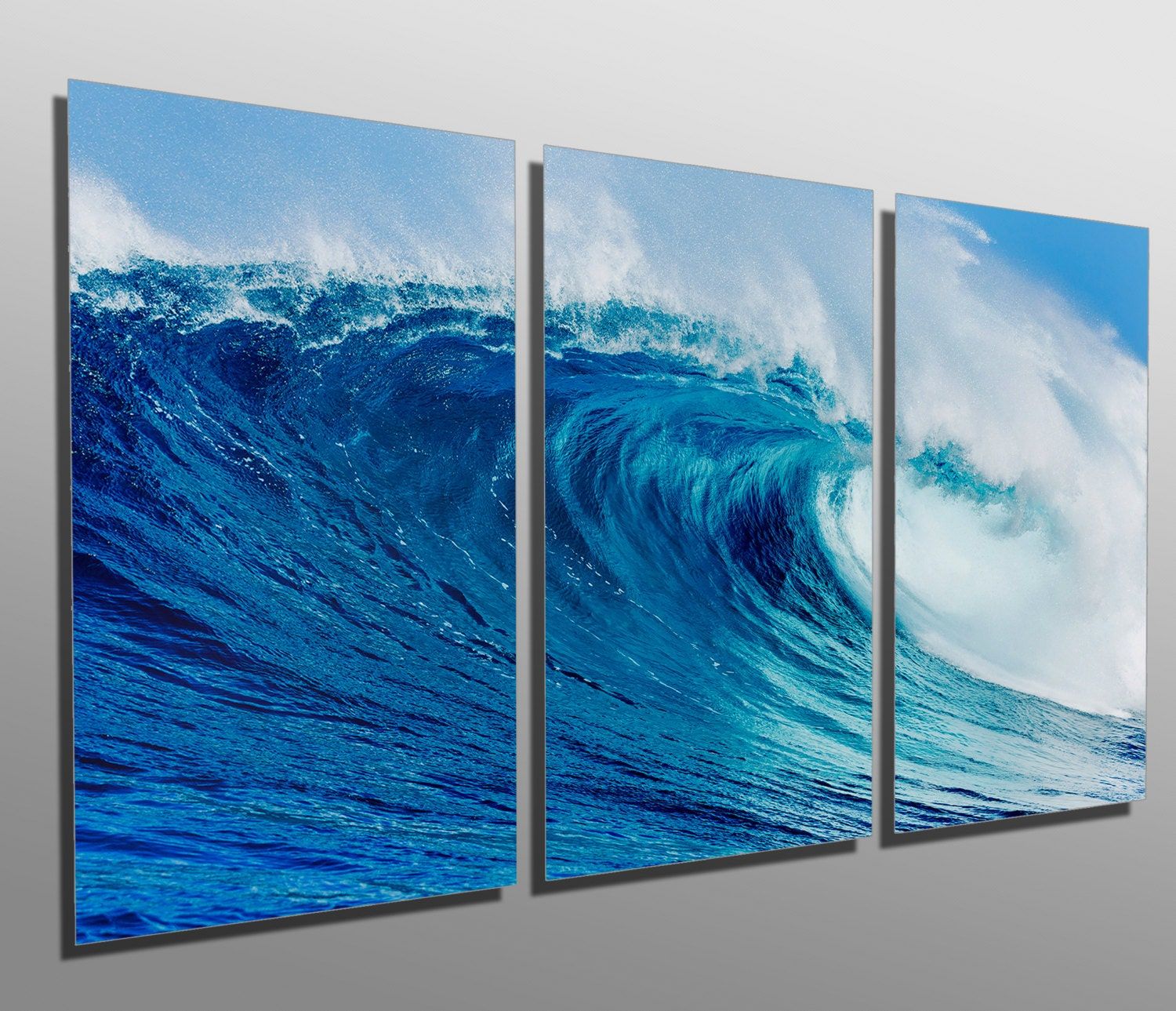 Metal Prints Blue Ocean Wave 3 Panel Split Triptych With Ocean Waves Metal Wall Art (View 3 of 15)