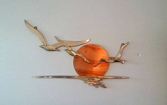 Mid Century Brass And Copper Seagull Wall Hanging Sun Birds Metal Inside Seagulls Metal Wall Art (View 11 of 15)