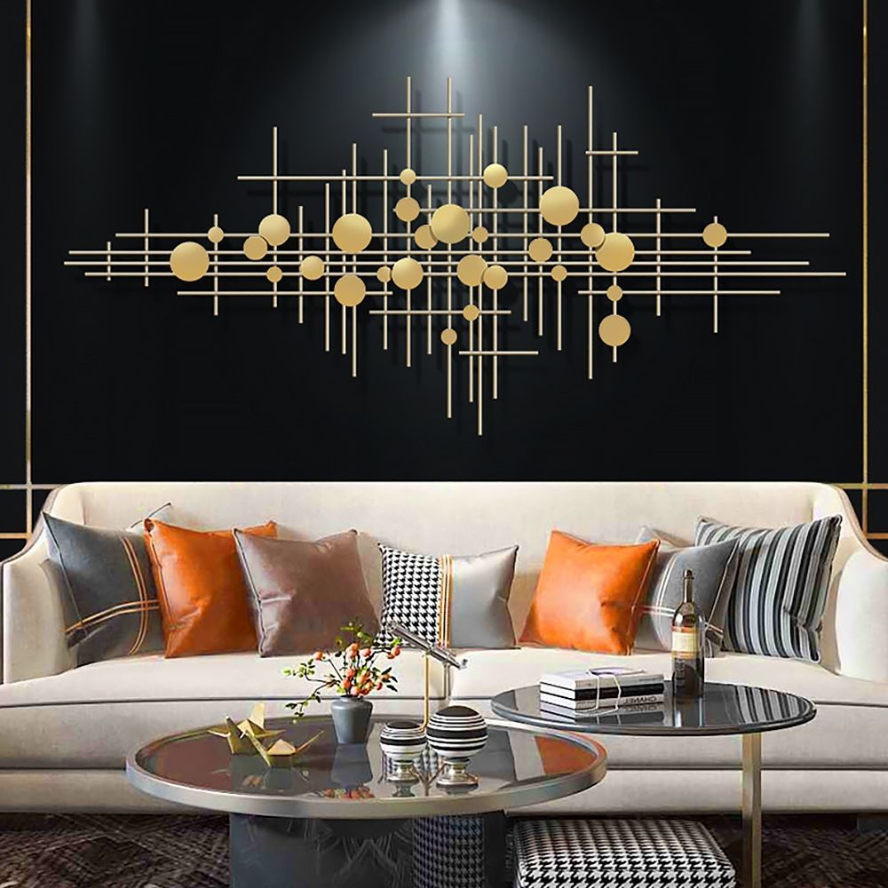 Mid Century Metal Wall Decor Abstract Bar & Dots Gold Art With Abstract Modern Metal Wall Art (View 11 of 15)