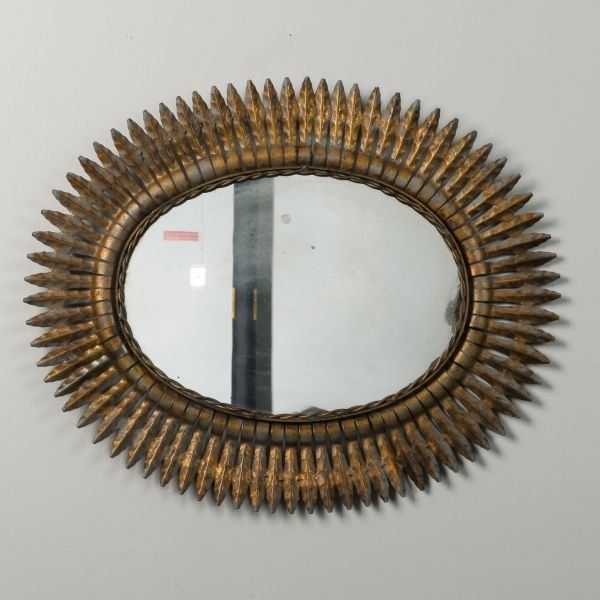 Mid Century Oval Metal Sunburst Mirror – Item:7446 Throughout Twisted Sunburst Metal Wall Art (View 12 of 15)