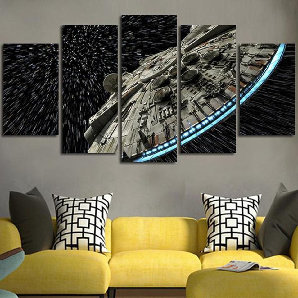 Millennium Falcon Light Speed Star Wars Movie – 5 Panel Canvas Art Wall For Starlight Wall Art (View 14 of 15)