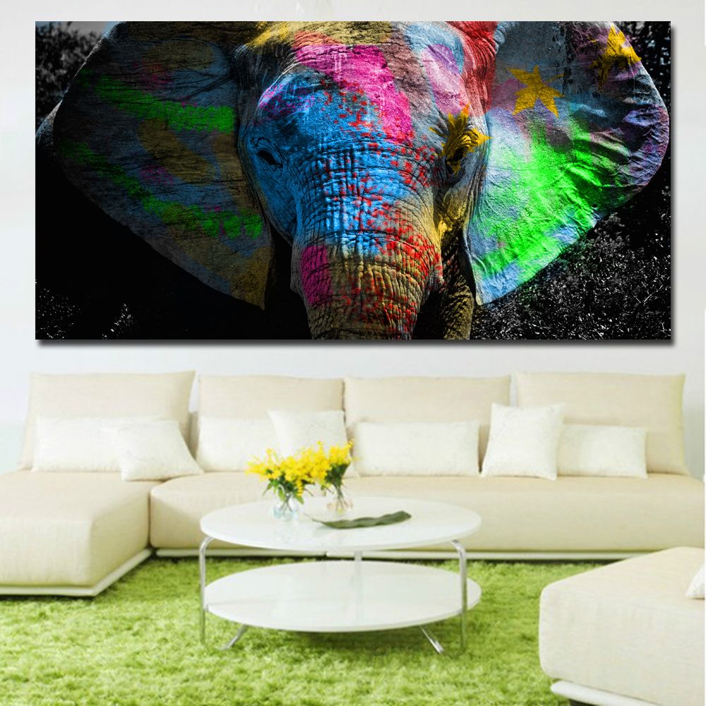 Modern Animal Painting Colorful Elephant Head Canvas Painting Wall Art In Elephants Wall Art (View 4 of 15)