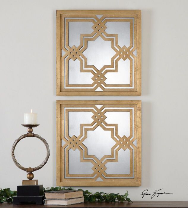 Modern Contemporary Gold Fretwork Piazzale Antiqued Wall Mirror Squares Regarding Antique Square Wall Art (View 1 of 15)