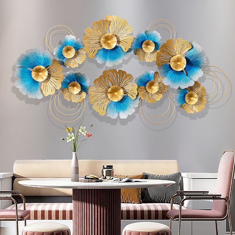 Modern Creative Hanging Gold & Blue Metal Ginkgo Leaves Home Wall Decor Throughout Gold And White Metal Wall Art (View 13 of 15)
