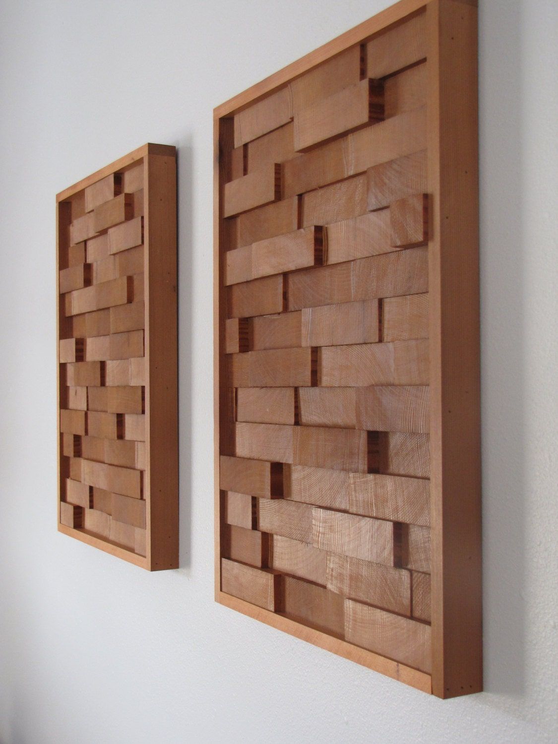 Modern Redwood 3D Wood Block Minimalist Wall Art Set Of Two Within Wooden Blocks Metal Wall Art (View 14 of 15)