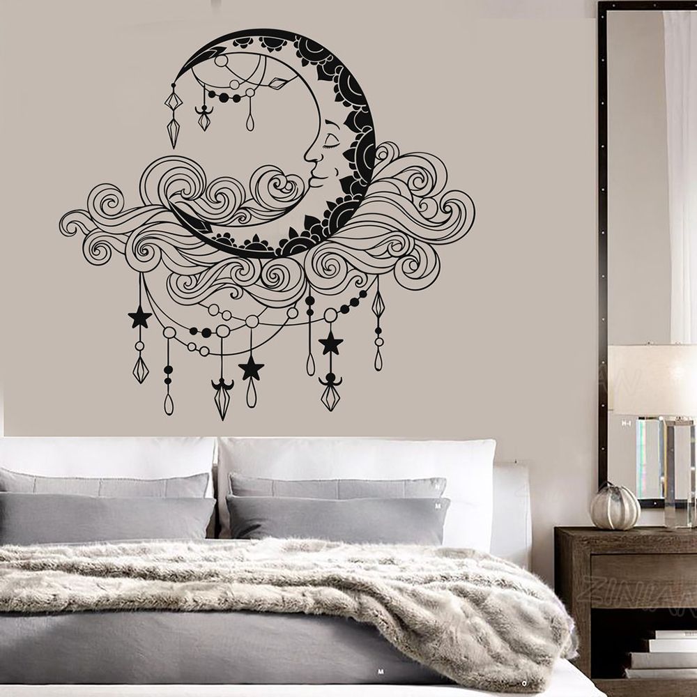 Moon Clouds Vinyl Wall Art Decal Bedroom Boho Style Pattern Stickers Intended For Moonlight Wall Art (View 7 of 15)