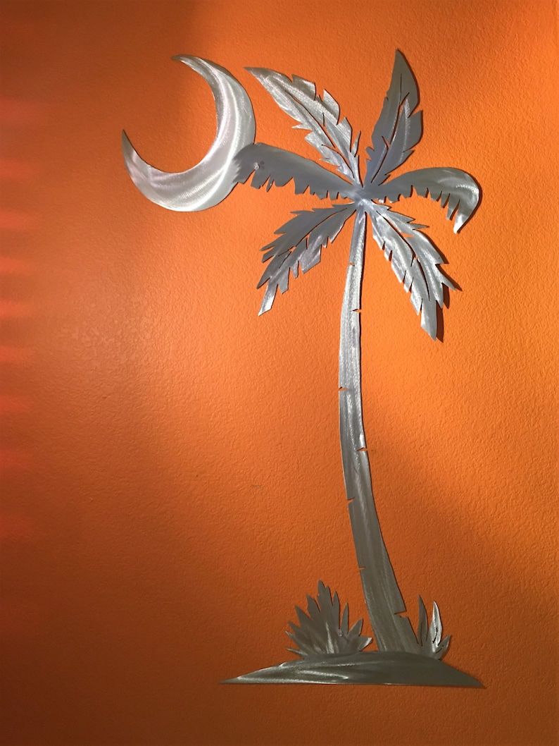 Moon Palm Tree Large Metal Wall Art Beach Ocean Artwork Home | Etsy With Palms Wall Art (View 11 of 15)