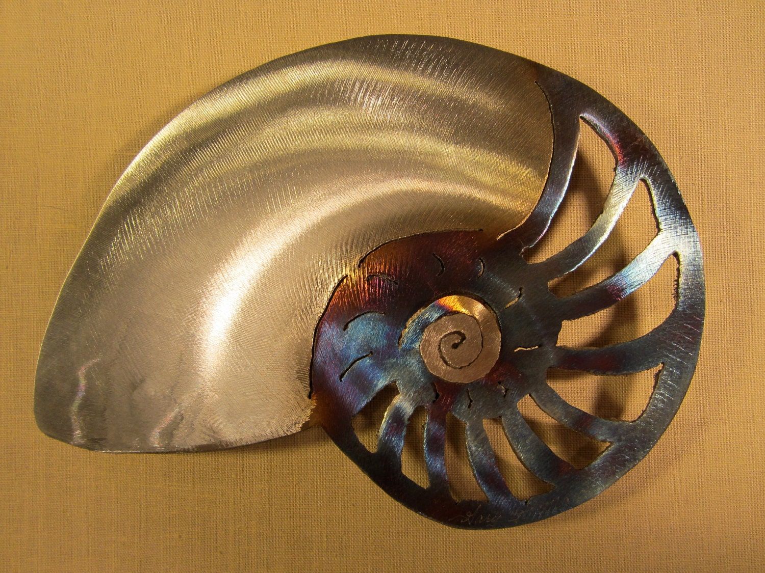 Nautilus Shell Steel Wall Art Metal Sea Ocean Beach House With Sand And Sea Metal Wall Art (View 3 of 15)