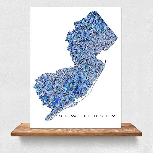 New Jersey Map Print, Nj State Wall Art Decor, Blue – Shop Fun New Jersey Intended For New Jersey Wall Art (View 9 of 15)