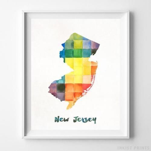 New Jersey Watercolor Map Wall Art Home Decor Poster Gift Office Print Throughout New Jersey Wall Art (View 8 of 15)