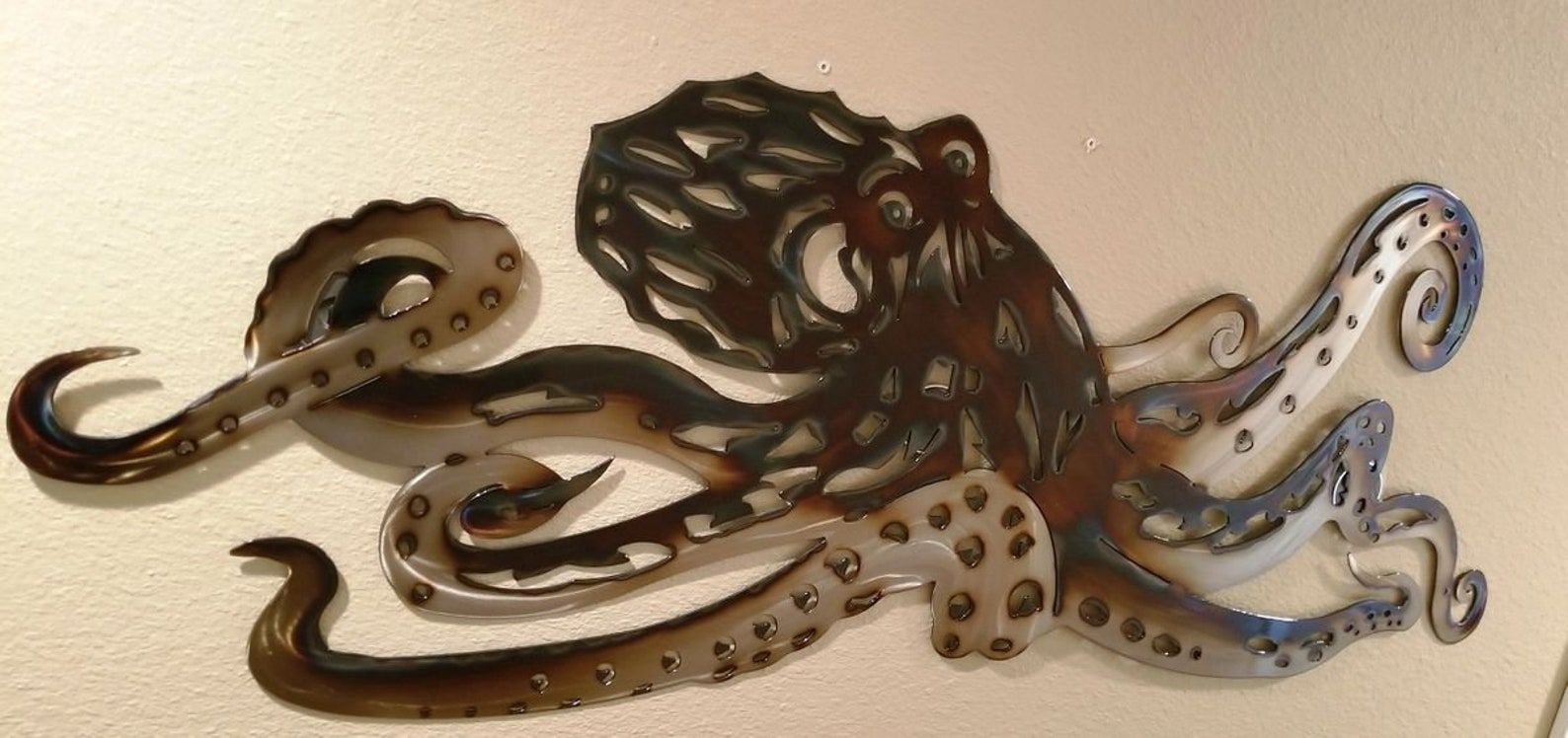 Octopus Kraken Torched Metal Wall Art | Etsy For Octopus Metal Wall Sculptures (View 7 of 15)