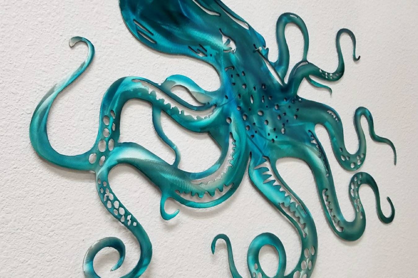 Octopus Metal Wall Art, Turqoise And Blue Octopus, Home Decor For With Regard To Octopus Metal Wall Sculptures (View 6 of 15)