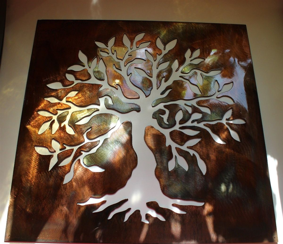 Olive Tree Panel 17" –tree Of Life Metal Wall Art Decor With Regard To Metallic Rugged Wooden Wall Art (View 15 of 15)