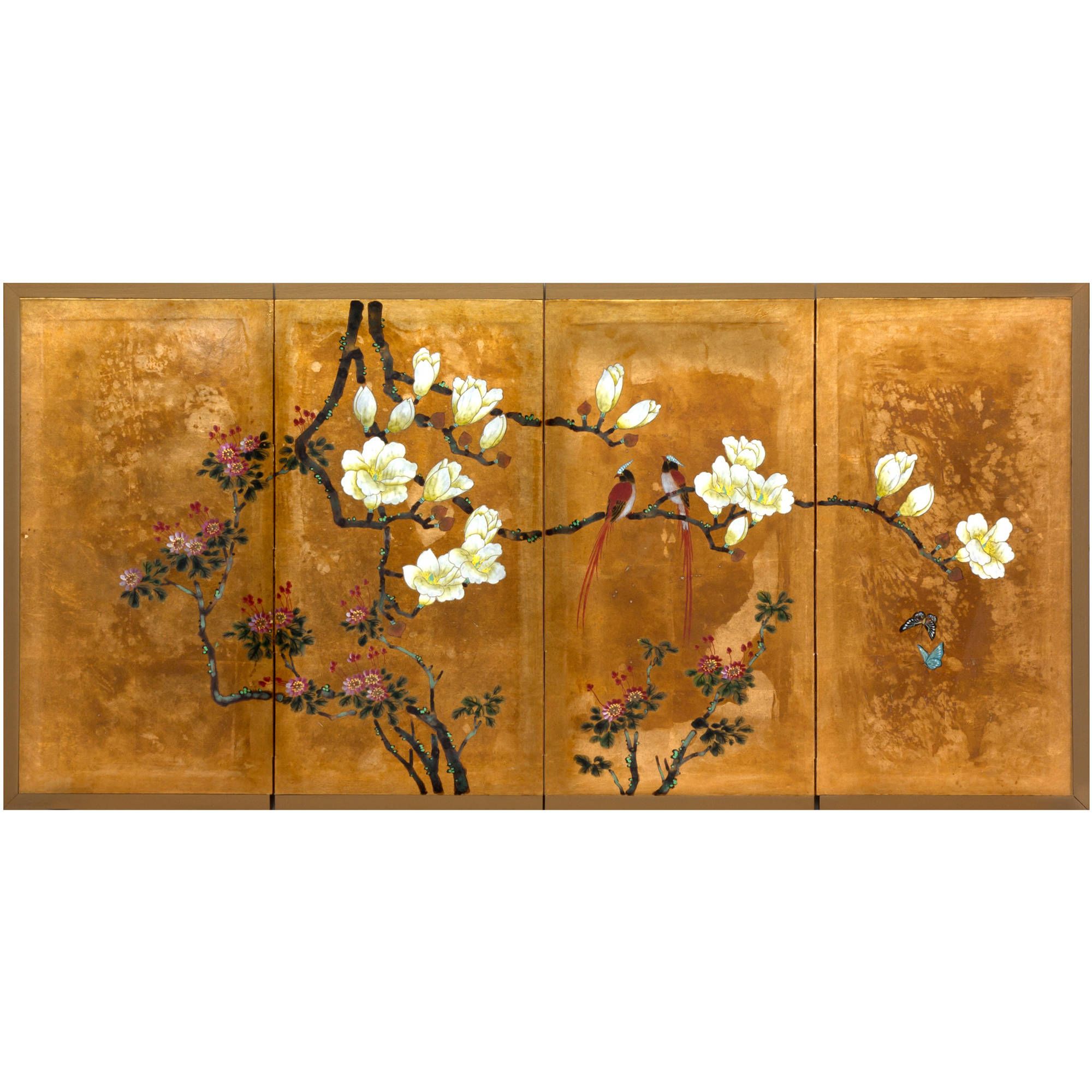 Oriental Furniture Love Birds On Traditional Gold Leaf, Wall Décor With Regard To Gold Leaves Wall Art (View 7 of 15)