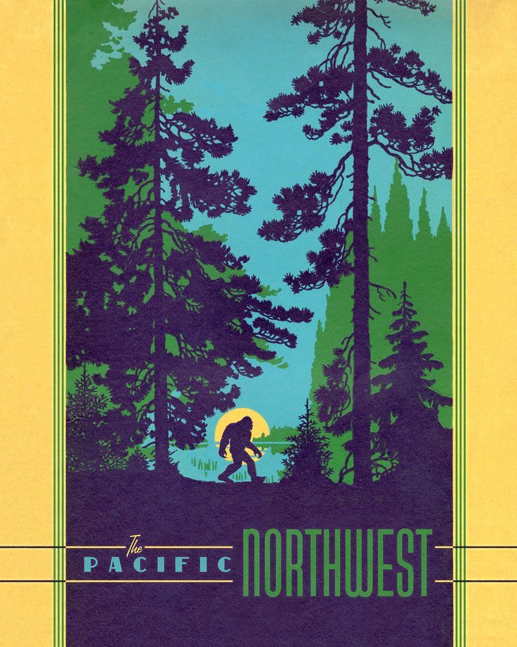 Pacific Northwest Print Bigfoot Poster Vintage Nw Wall Art | Etsy Regarding Northwest Wall Art (View 6 of 15)