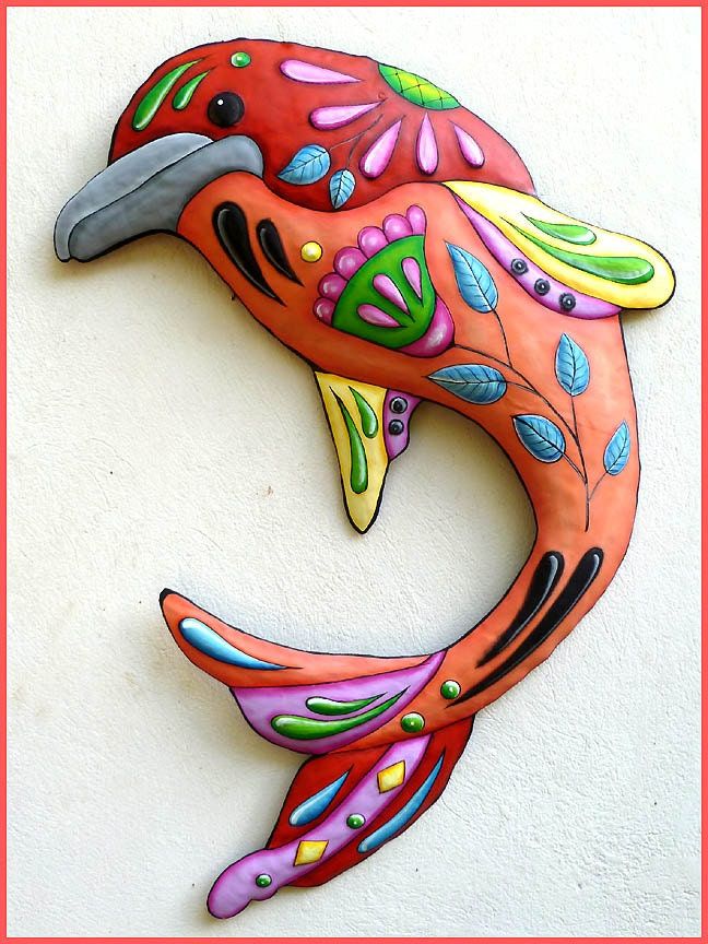 Painted Metal Dolphin Wall Hanging Metal Wall Decor Metal Intended For Painted Metal Wall Art (View 7 of 15)