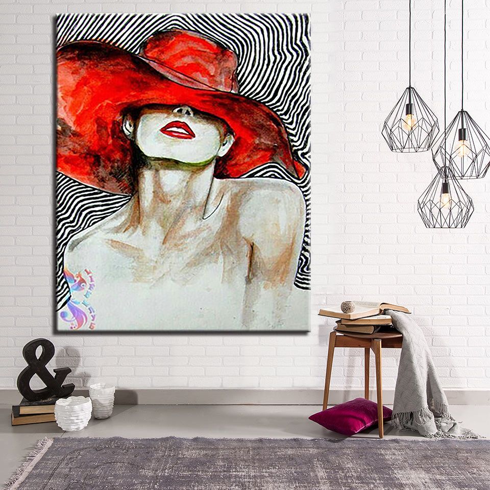 Paintingnumbers Diy Digital Hand Paint Pretty Red Hat Girl Oil Intended For Lady Wall Art (View 6 of 15)