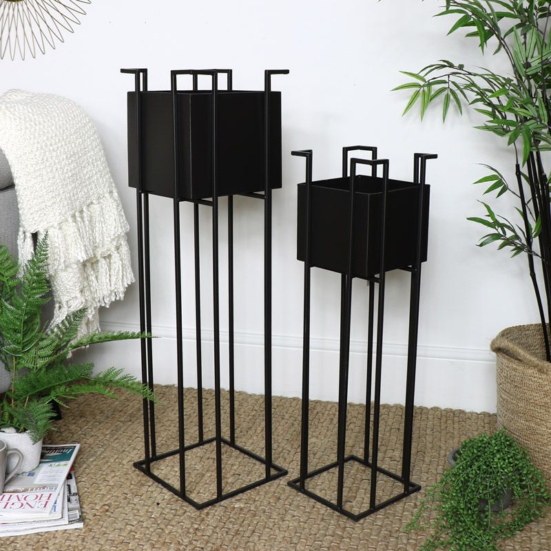 Pair Square Black Metal Planter Stands – Windsor Browne With Square Black Metal Wall Art (View 14 of 15)