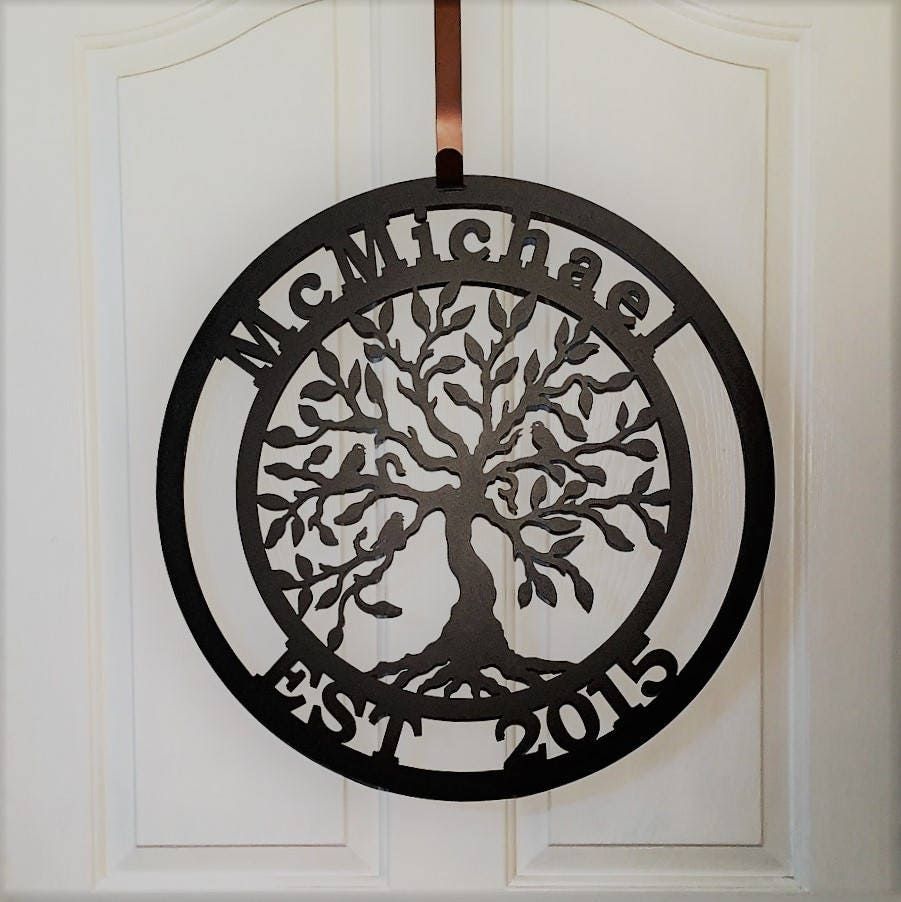 Personalized Metal Tree Of Life With Family Established Date | Metal Intended For Etched Metal Wall Art (View 6 of 15)