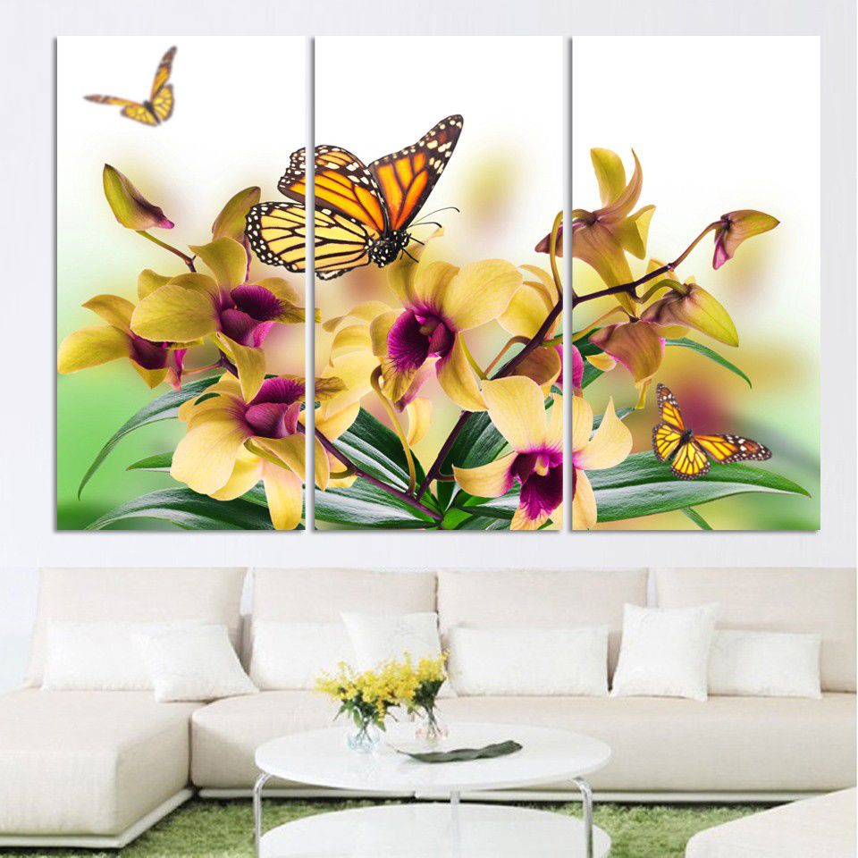Pictures Home Wall Art Framework Hd Prints Canvas 3 Pieces Yellow In Yellow Bloom Wall Art (View 1 of 15)