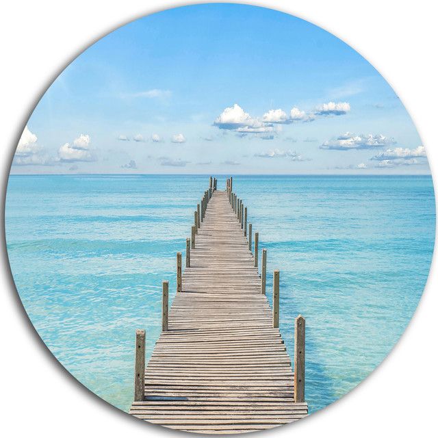 Pier Infinite To The Sea, Seascape Photo Round Metal Wall Art – Beach In Pier Wall Art (View 14 of 15)