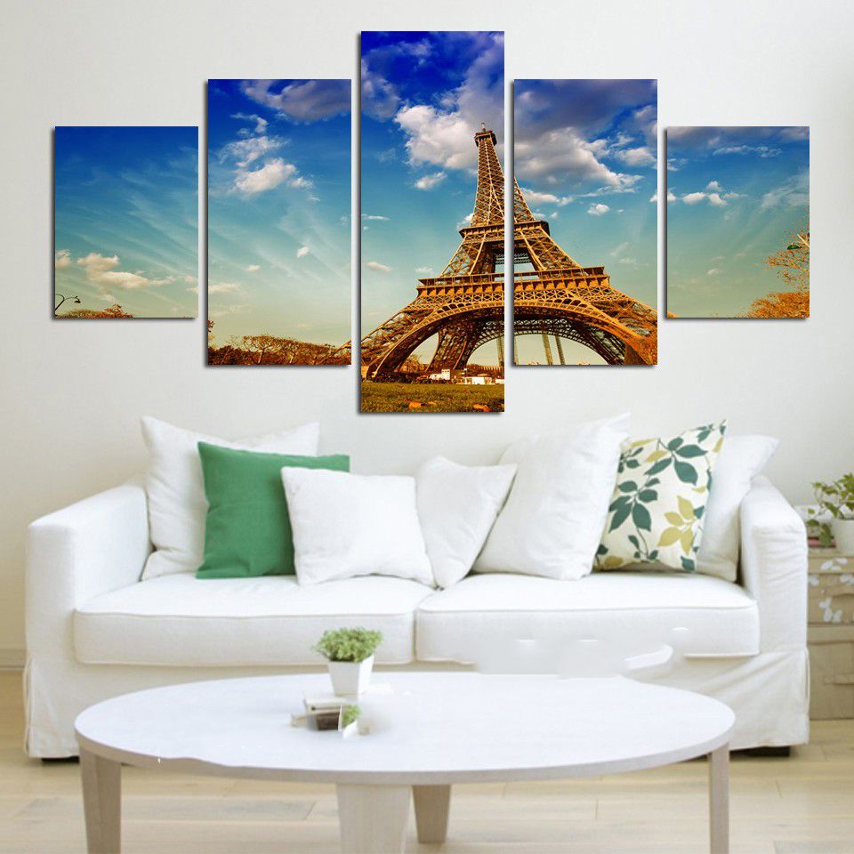 Poster Modern Print Painting Modular Home Decor 5 Panel Eiffel Tower With Tower Wall Art (View 9 of 15)