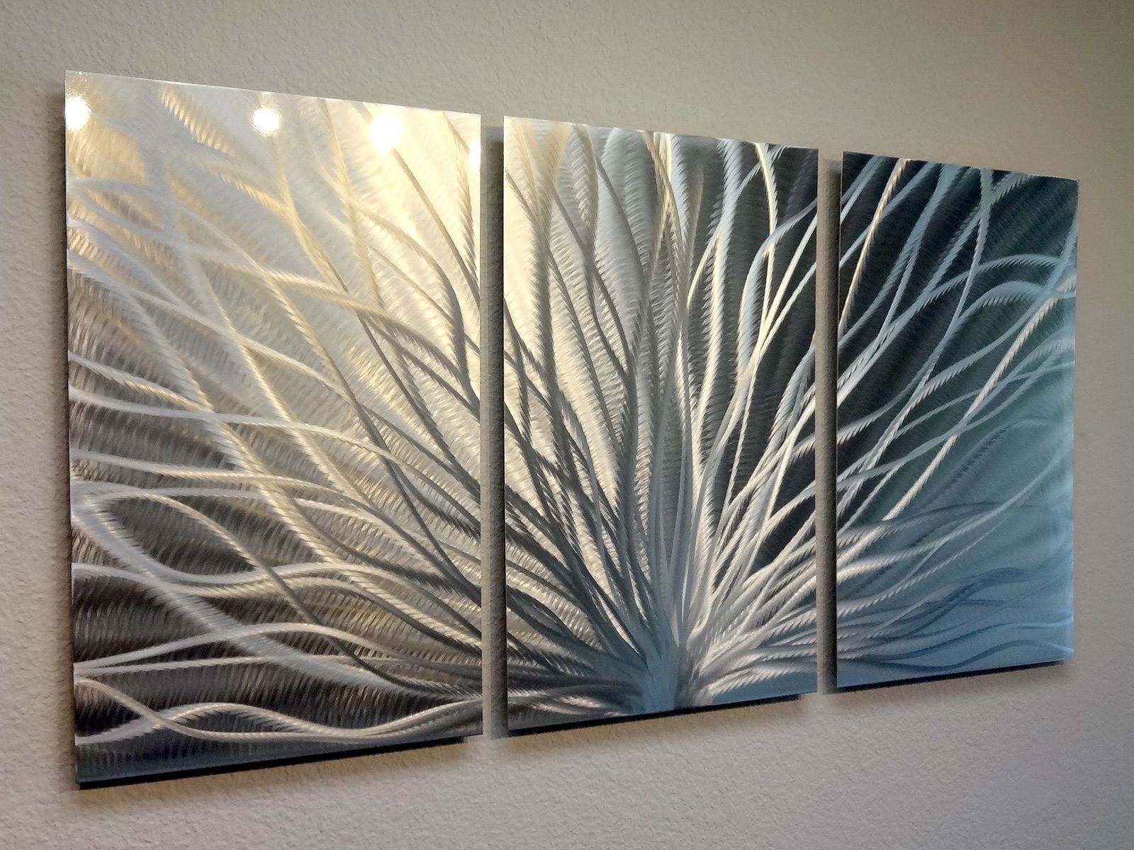 Radiance – 3 Panel Metal Wall Art Abstract Contemporary Modern Decor On Inside Limber Metal Wall Art (View 11 of 15)