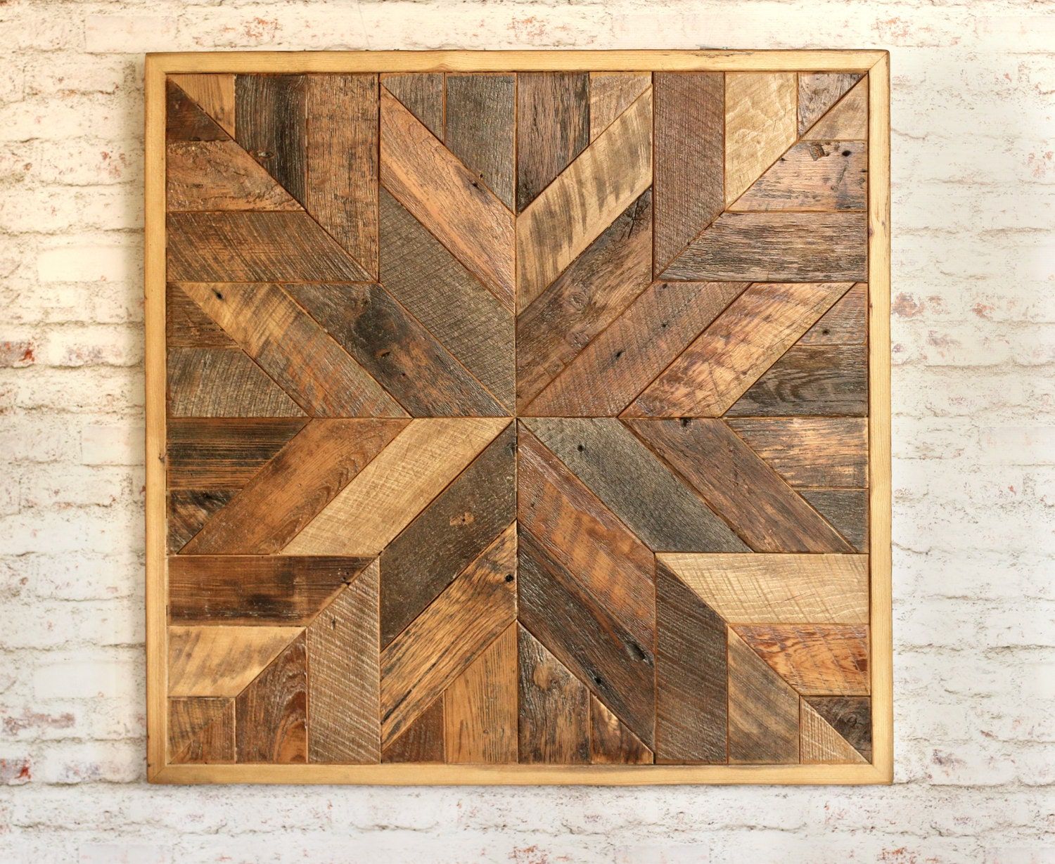 Reclaimed Wood Quilt Square 36 Inch Geometric Wall Art For Metallic Rugged Wooden Wall Art (View 5 of 15)