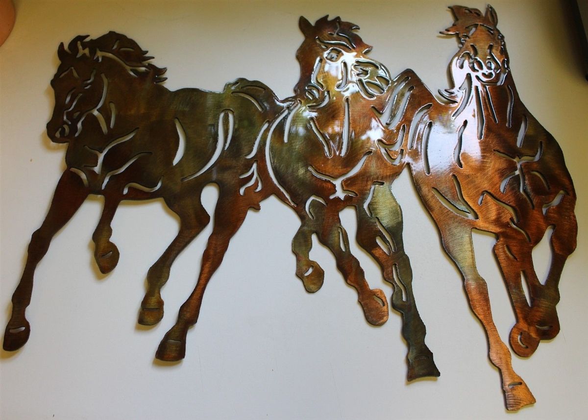 Running Free Western 3 Horses Metal Wall Art Decor In Legion Metal Wall Art (View 14 of 15)