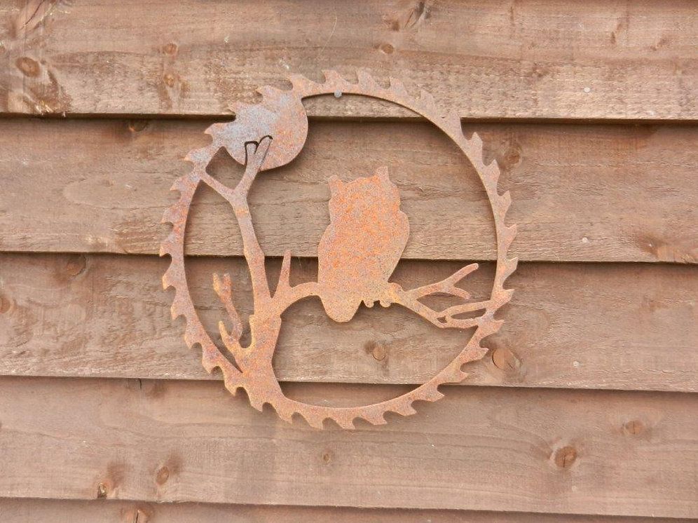 Rusty Metal Owl Saw Blade Wall Art | Rustyrooster Intended For Rust Metal Wall Art (View 4 of 15)
