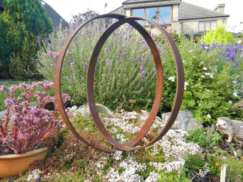 Rusty Metal Ring Sculpture / Garden Rings Rustic Sculpture / | Etsy Regarding Layered Rings Metal Wall Art (View 7 of 15)