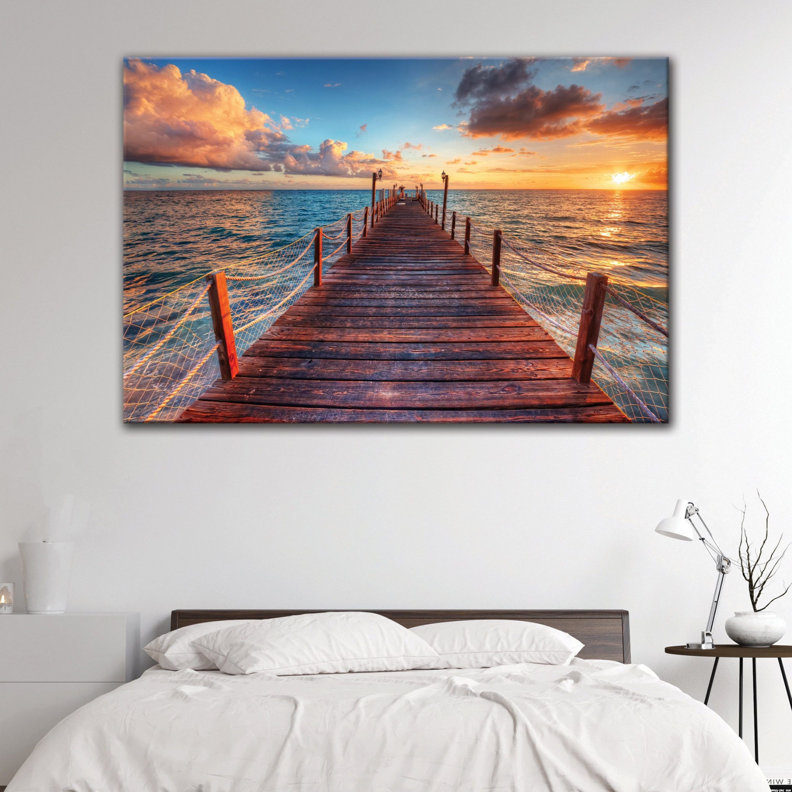Sea Pier Wall Art 5 Panels Sea Sunrise Canvas Ocean Sunrise | Etsy With Regard To Pier Wall Art (View 1 of 15)