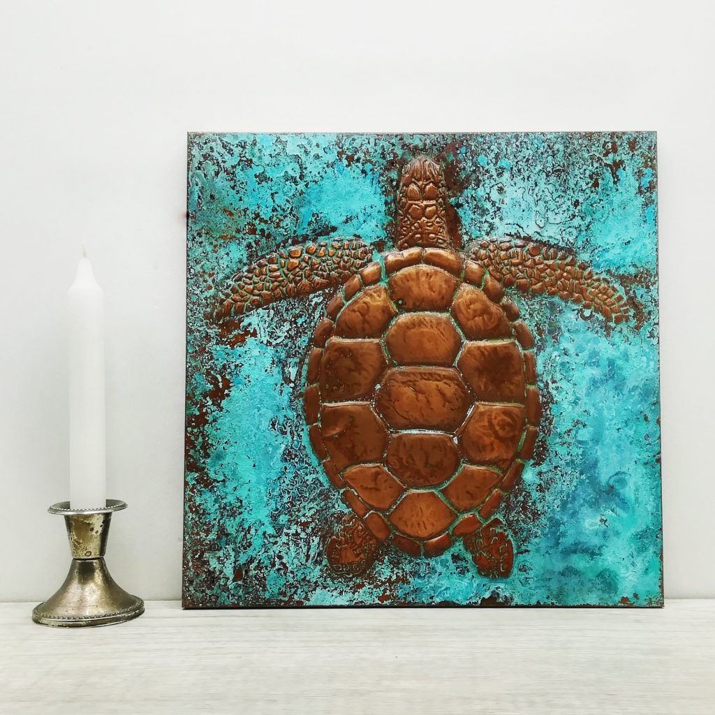 Sea Turtle Embossed Copper Wall Decor | Marine Decor | The Copper Celt Throughout Turtles Wall Art (View 7 of 15)