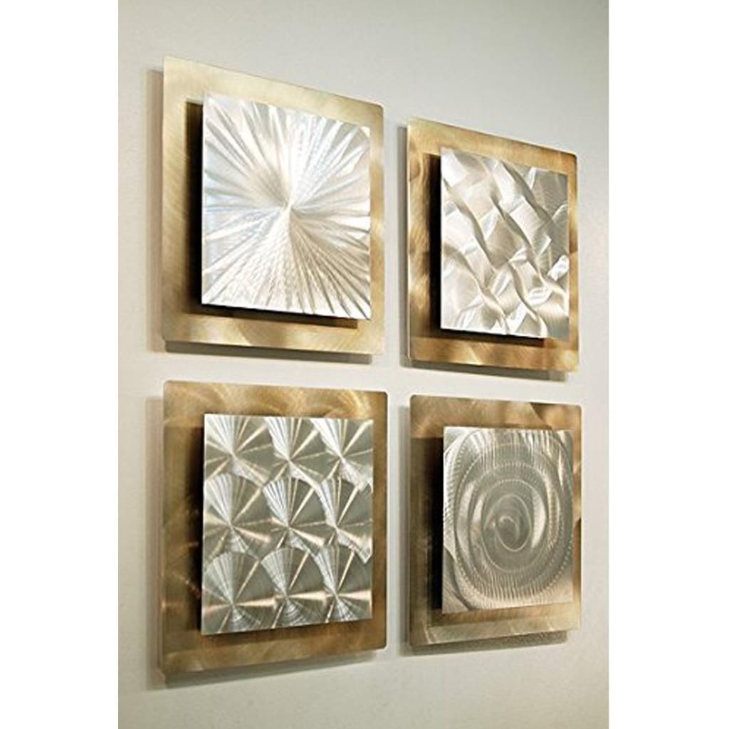 Set Of 4 – Silver & Gold Metal Wall Art Accent Sculpture Decorjon Within Square Black Metal Wall Art (View 6 of 15)