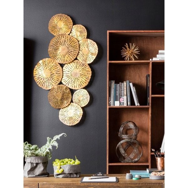 Shop Aurelle Home Large Gold Circles Metal Art Wall Decor – On Sale For Gold Fan Metal Wall Art (View 9 of 15)