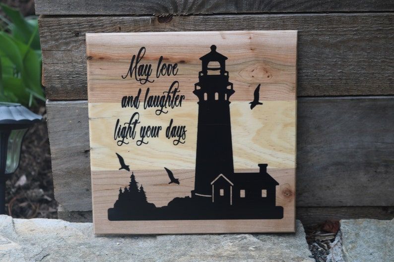 Silhouette Lighthouse Wood Sign Nautical Decor Sea Wall Decor | Etsy For Lighthouse Wall Art (View 6 of 15)