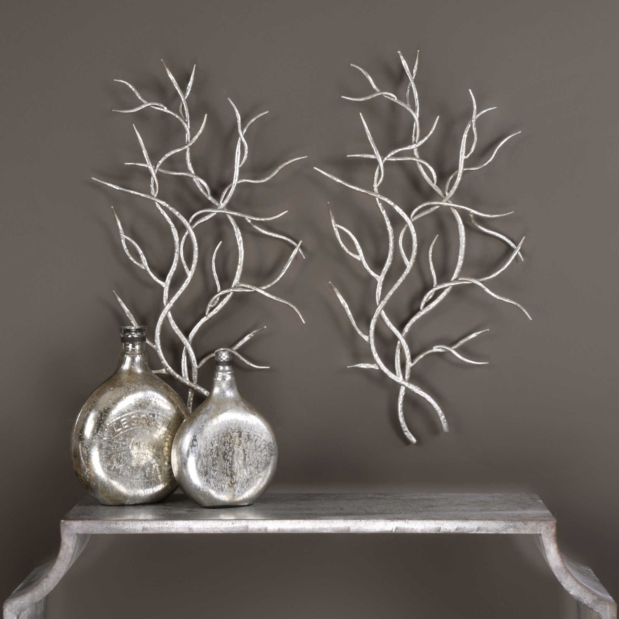 Silver Branches Metal Wall Decor, S/2 | Uttermost With Regard To Antique Silver Metal Wall Art Sculptures (View 14 of 15)