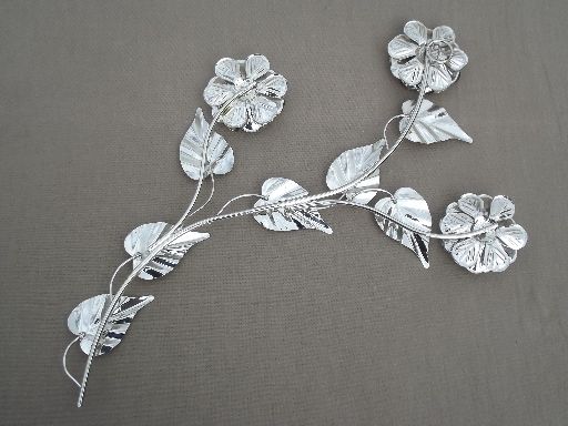 Silver Chrome Flower Wall Art, Vintage Metal Sculpture Full Blown Rose For Black Antique Silver Metal Wall Art (View 5 of 15)