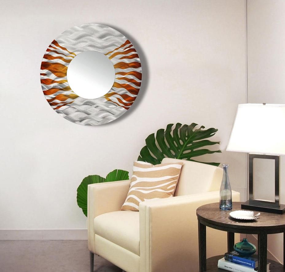 Silver/Copper Contemporary Round Metal Wall Mirror Modern Art Decor Throughout Metal Mirror Wall Art (View 14 of 15)
