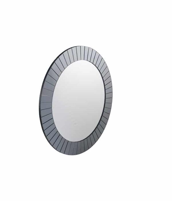 Smoked Grey Glass Art Round Wall Mirror – Style House Interiors Throughout Round Gray Disc Metal Wall Art (View 13 of 15)
