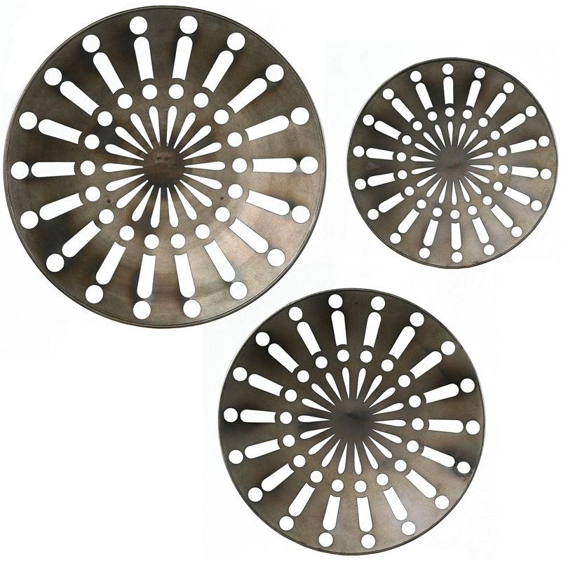 Southern Enterprises Wassleby 3 Piece Round Metal Wall Sculpture Set In With 3 Piece Metal Wall Art Set (View 13 of 15)