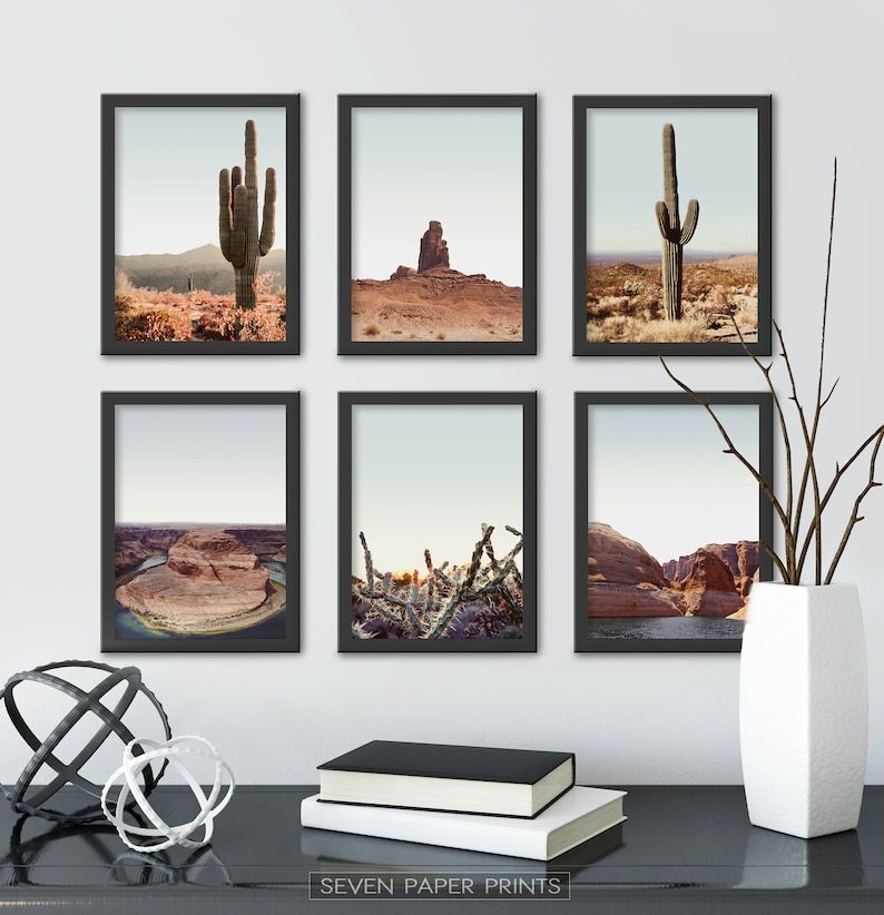 Southwestern Arizona Desert Wall Art Framed Set Of 6 Prints | Etsy For Desert Palms Wall Art (View 4 of 15)