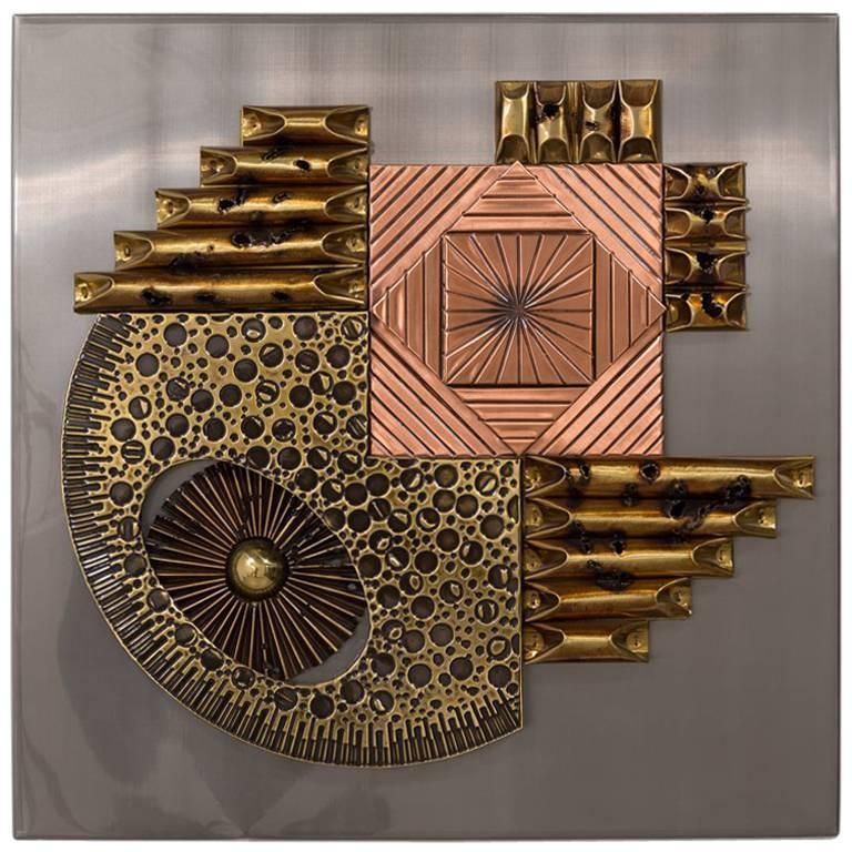 Square Brutalist Metal Wall Panel Sculpture, 1970S For Sale At 1Stdibs Within Square Brass Wall Art (View 9 of 15)